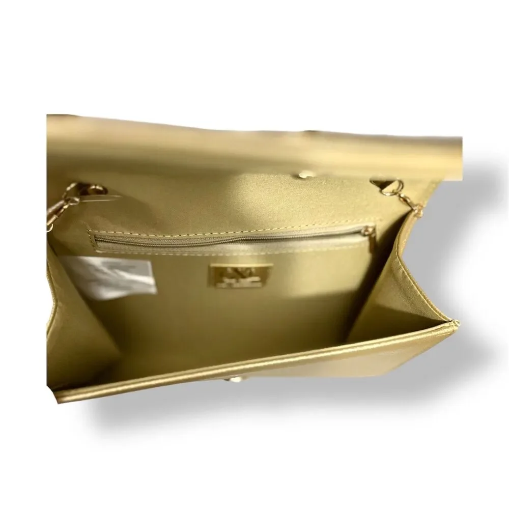 New CXL by Christian Lacroix Gold Paris Caviar Clutch Crossbody Detachable Chain